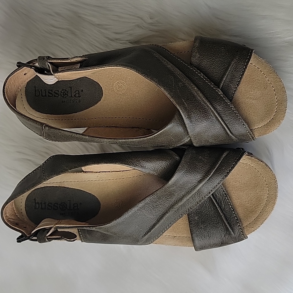 BUSSOLA Formentera Capretto Ivy Leather Comfort Wedge Chucky Boho‎ Sandals 38 - Picture 4 of 15